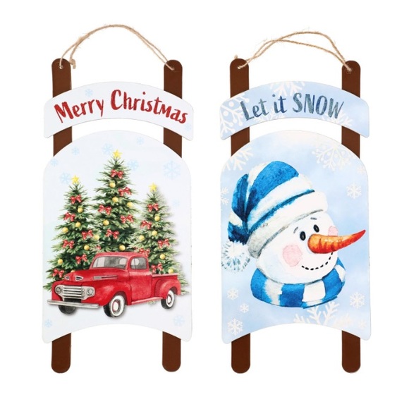 NWT Let It Snow- Snowman ⛄️ Holiday Sleigh Decoration Sign - Picture 17 of 17